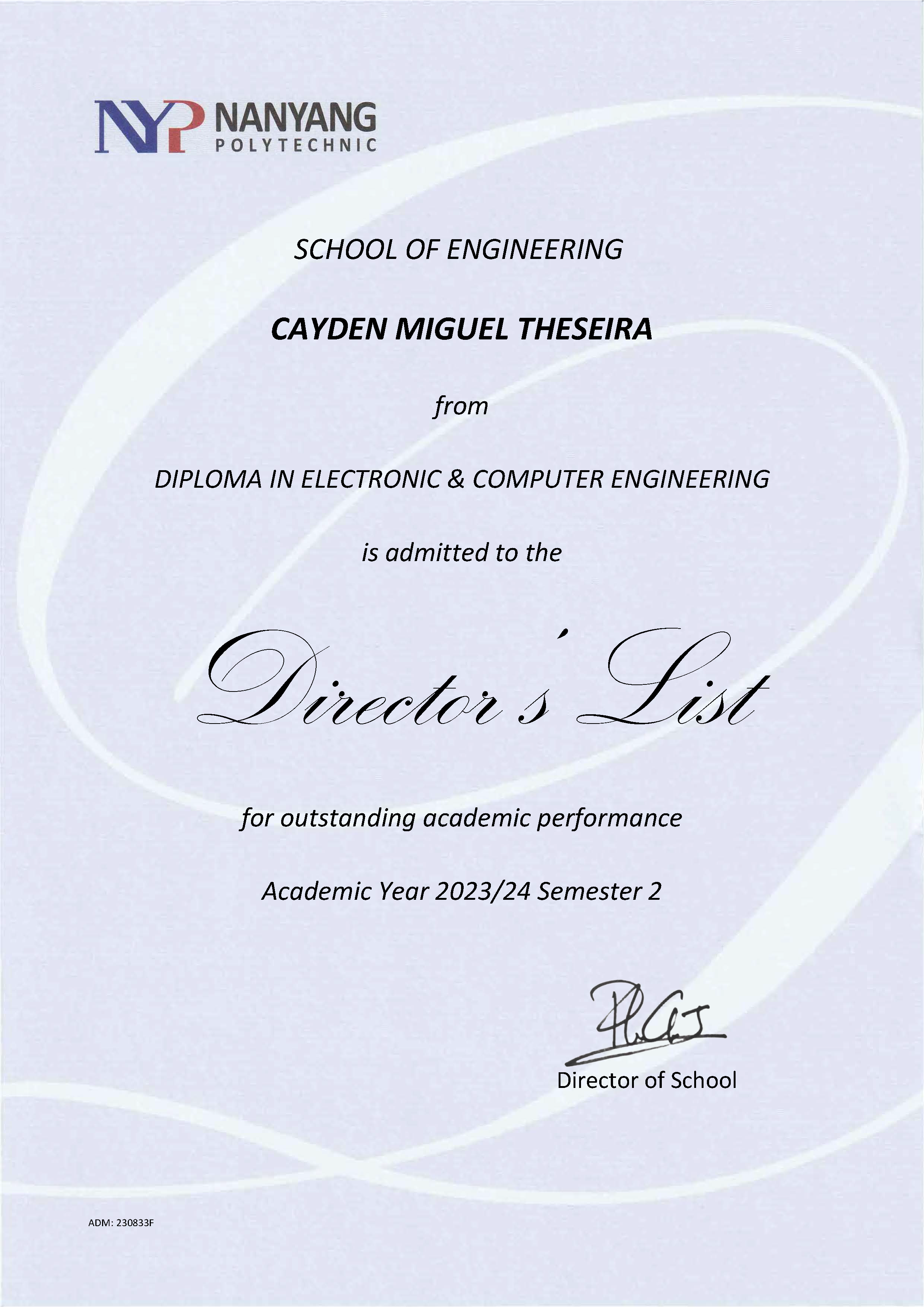 Director's List Year 1 Semester 2