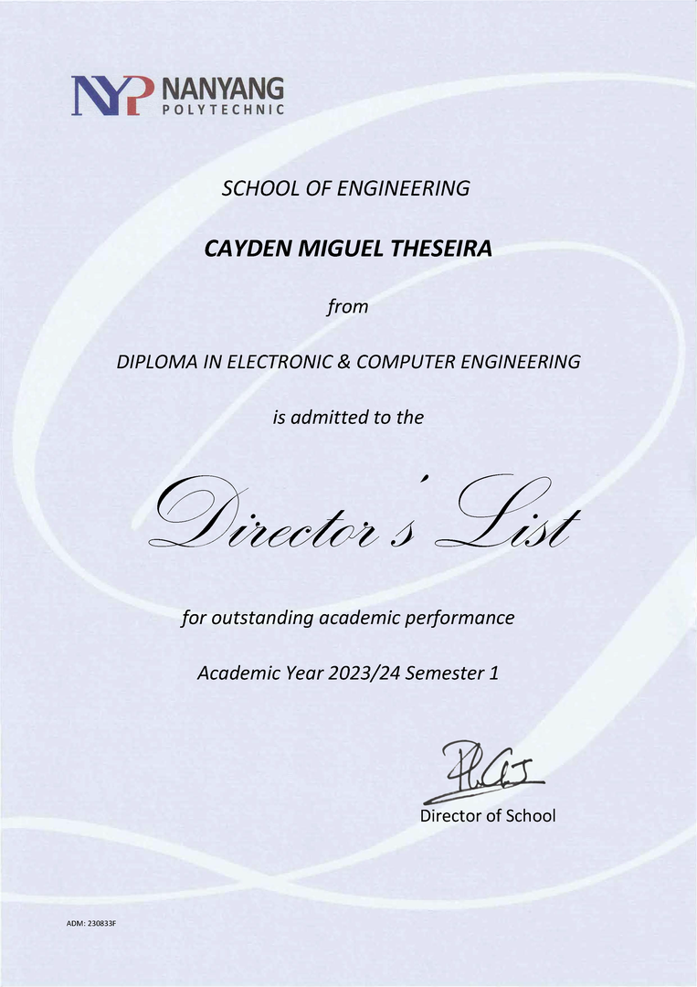 Director's List Year 1 Semester 1