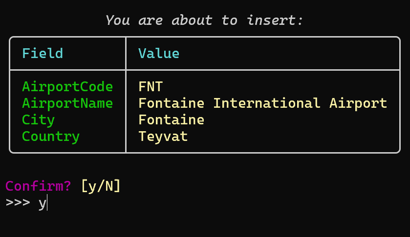 Insert confirmation table